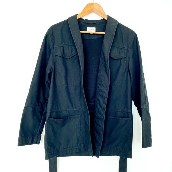 Wilfred Modern Utility Cargo Jacket Large Pockets w/ Adjustable Waist Tie - Picture 4 of 6